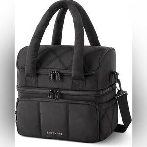 BAGSMART Quilted Double-Decker Insulated Lunch Bag (Black)